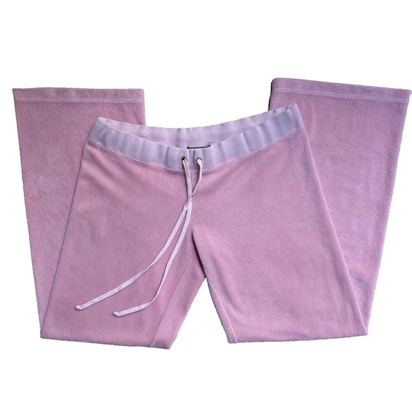 Vintage Y2K Juicy Couture Pink Terry Low Rise Pink Small Crop Slim Wide Leg Pant - Picture 2 of 12